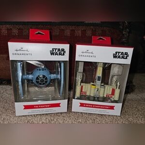 2x Hallmark Ornament DISNEY™ Star Wars Tie & X-Wing Fighter Figures Red Box NEW